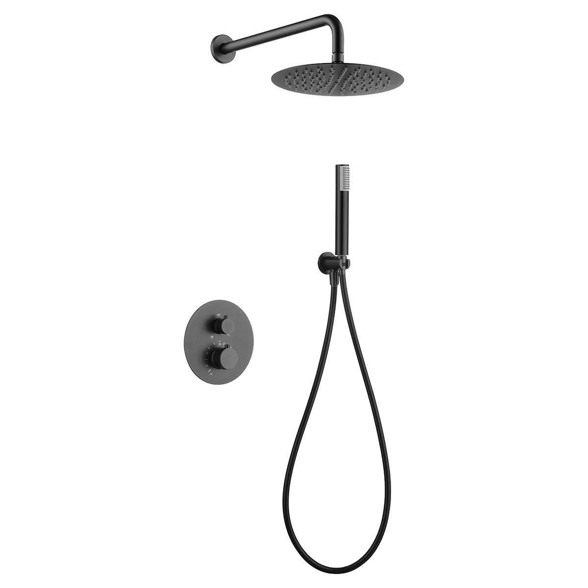 Imex - Conjunto de ducha empotrado termostático Line black gum metal - BricoandPool