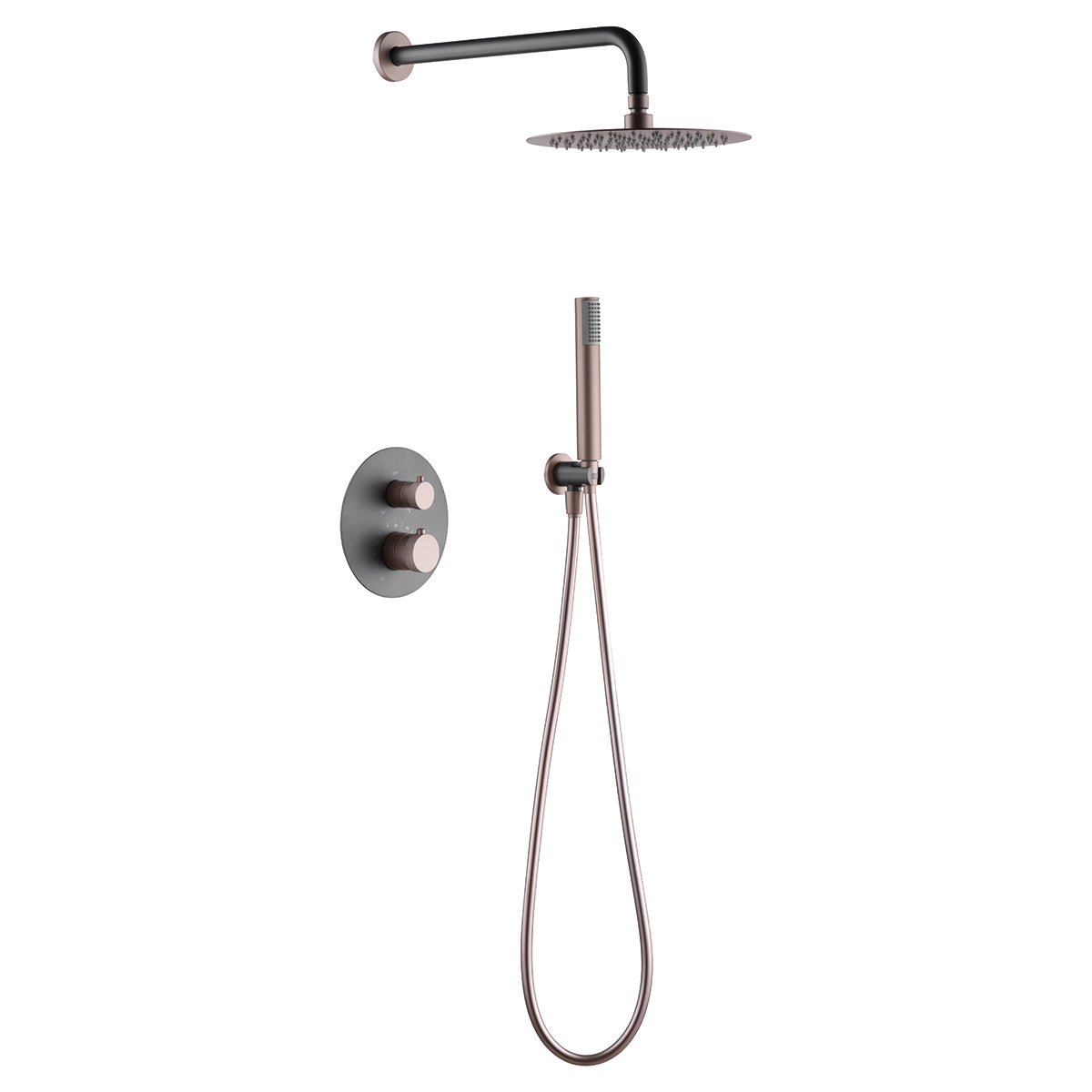 Imex - Conjunto de ducha empotrado termostático Line gris champagne - BricoandPool