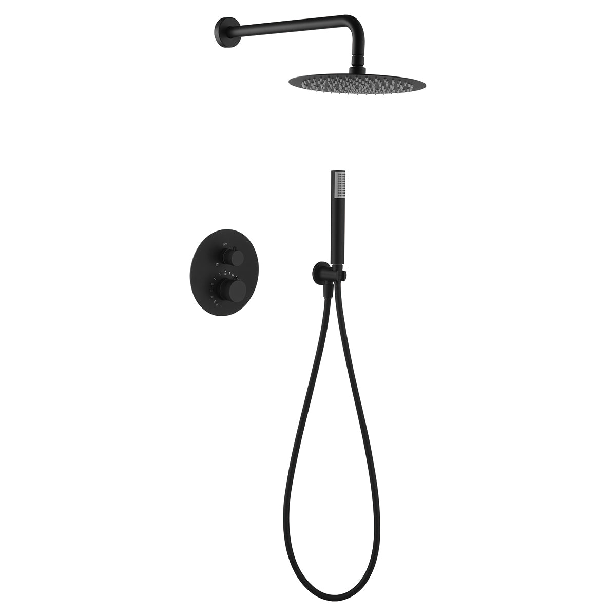 Imex - Conjunto de ducha empotrado termostático Line negro mate - BricoandPool