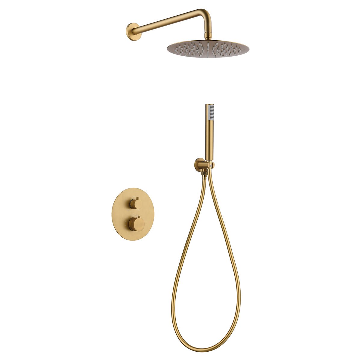Imex - Conjunto de ducha empotrado termostático Line oro cepillado - BricoandPool