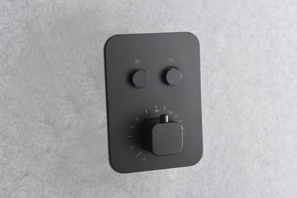 Imex - Conjunto de ducha empotrado termostático Madeira negro mate - BricoandPool