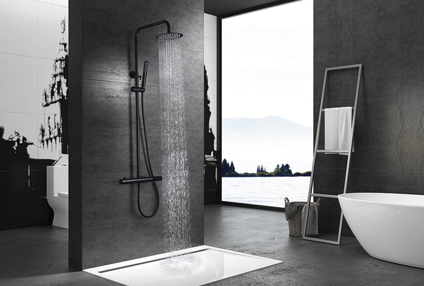 Imex - Conjunto de ducha monomando Dinamarca negro mate - BricoandPool