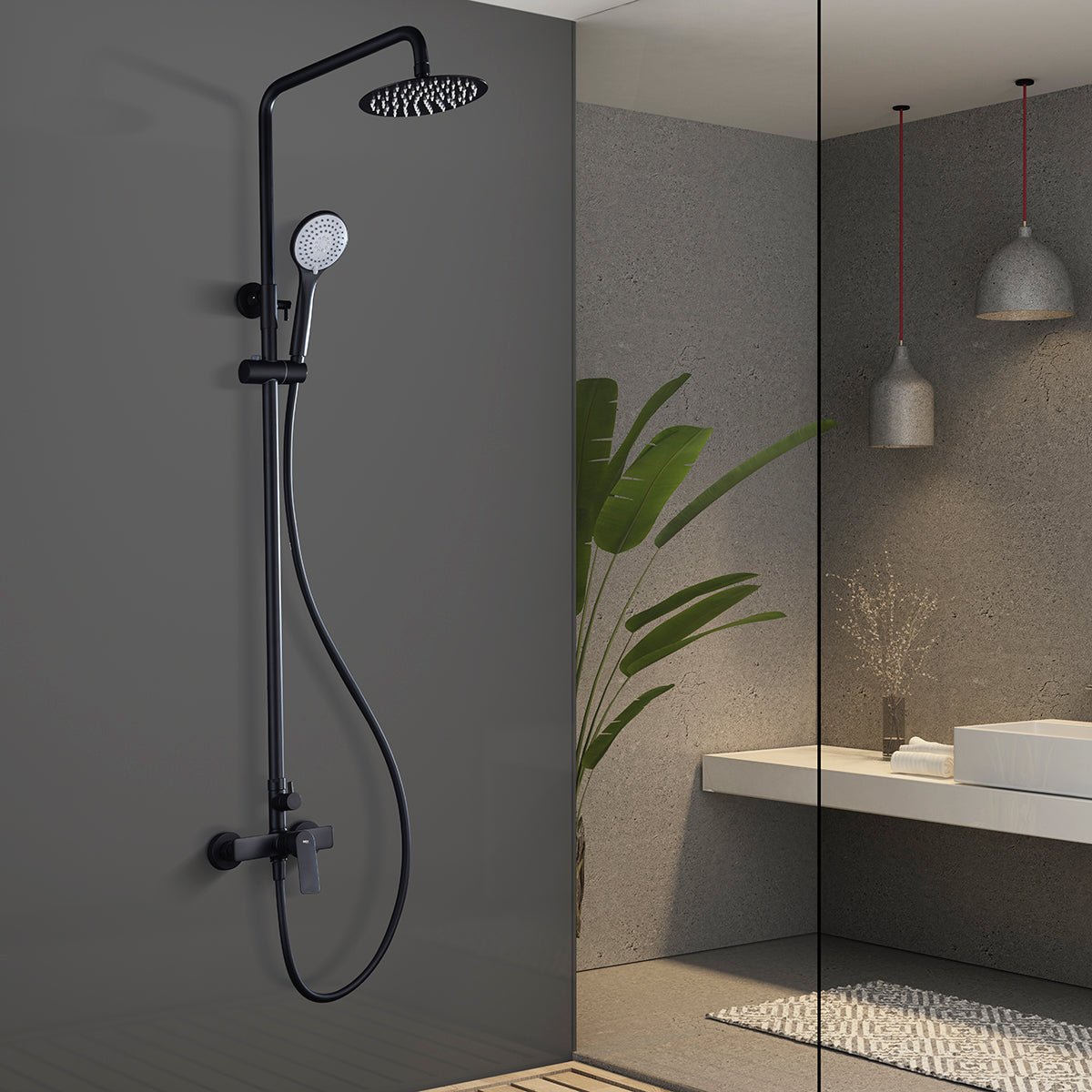Imex - Conjunto de ducha monomando Lúxor negro mate - BricoandPool