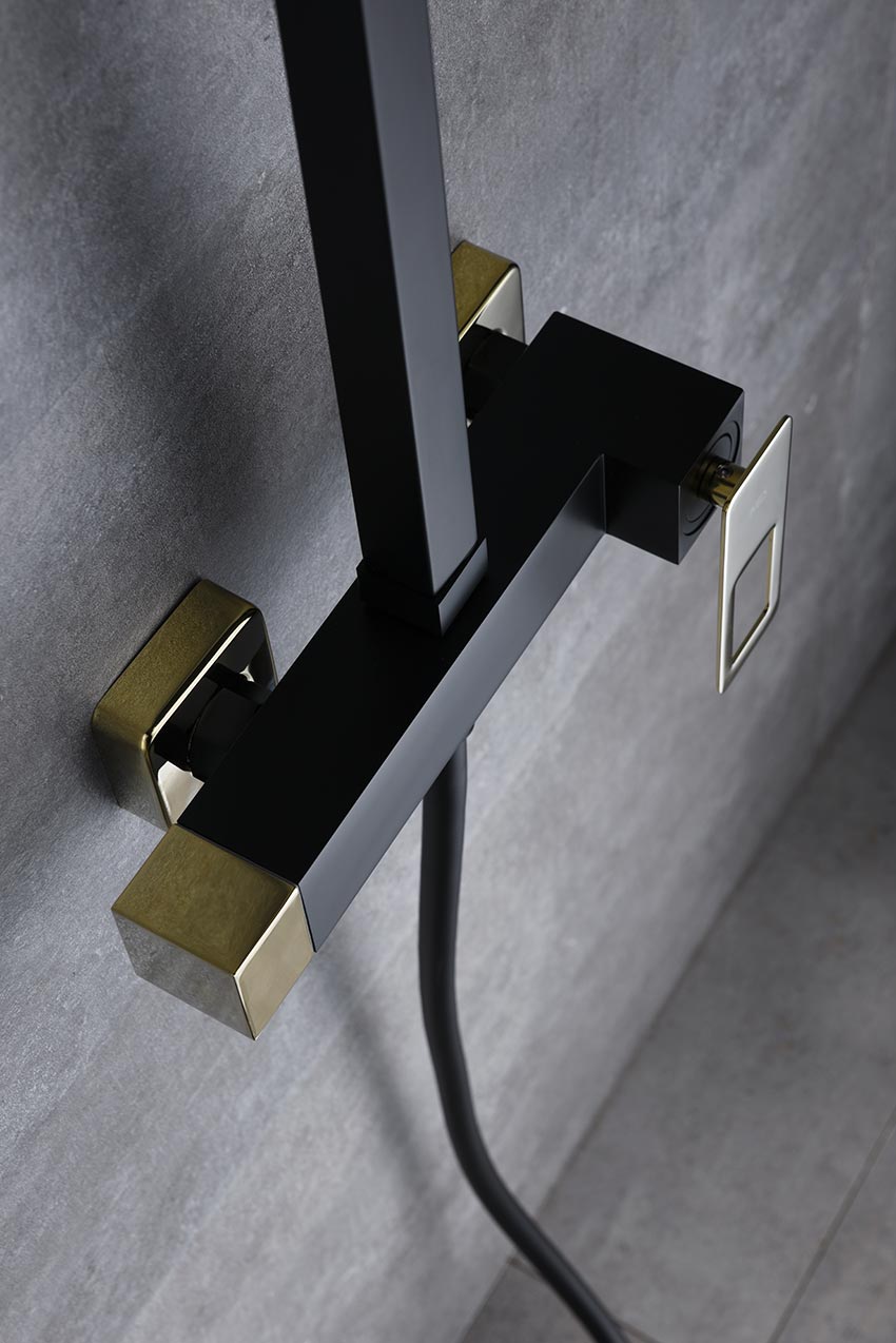 Imex - Conjunto de ducha monomando Suecia negro oro brillo - BricoandPool