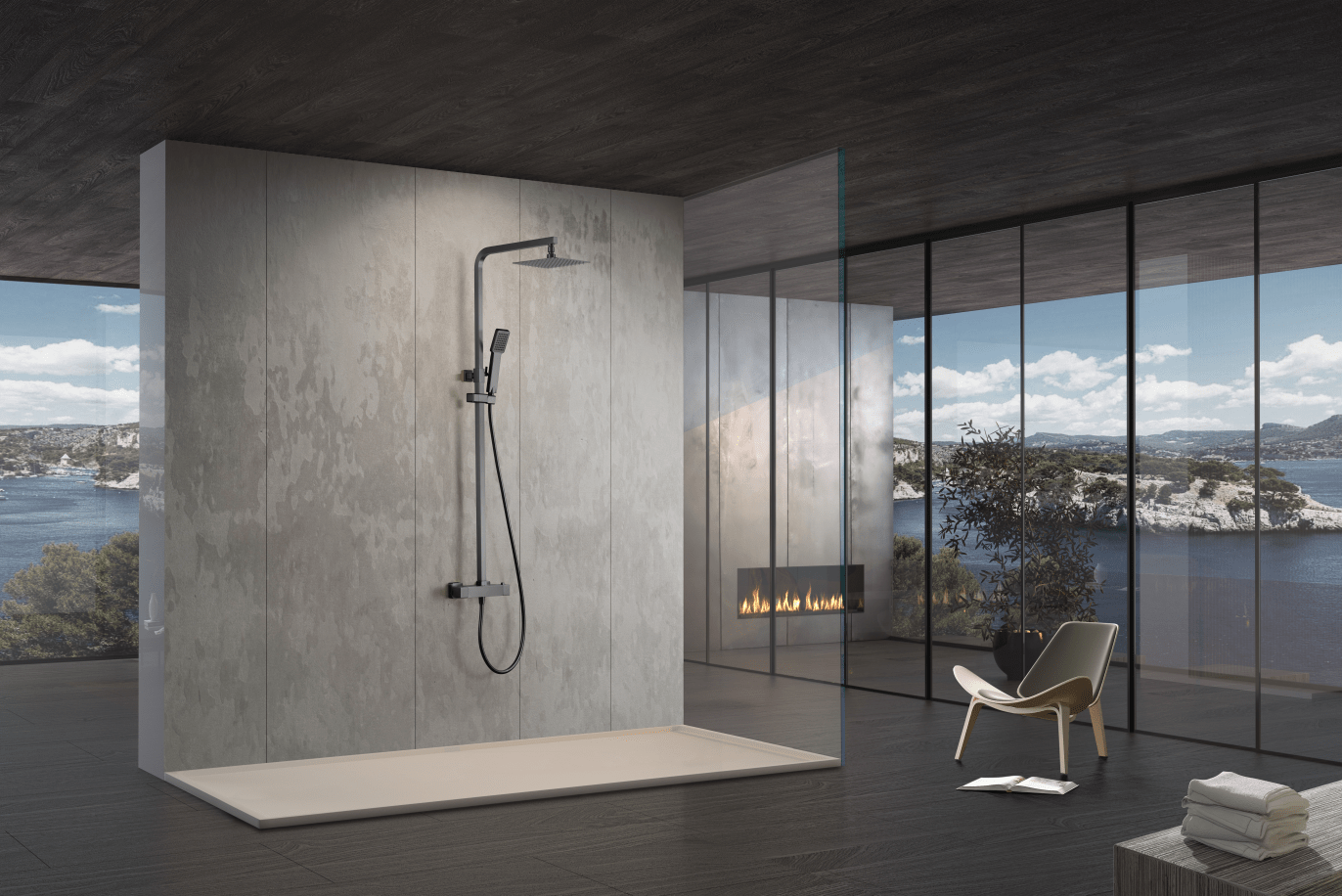 Imex - Conjunto de ducha termostático Vigo black gun metal - BricoandPool