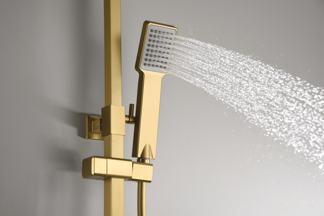 Imex - Conjunto de ducha termostático Vigo oro cepillado - BricoandPool