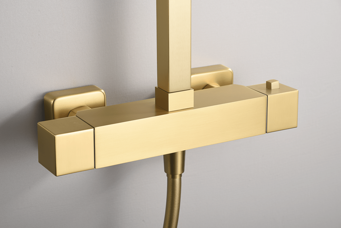 Imex - Conjunto de ducha termostático Vigo oro cepillado - BricoandPool