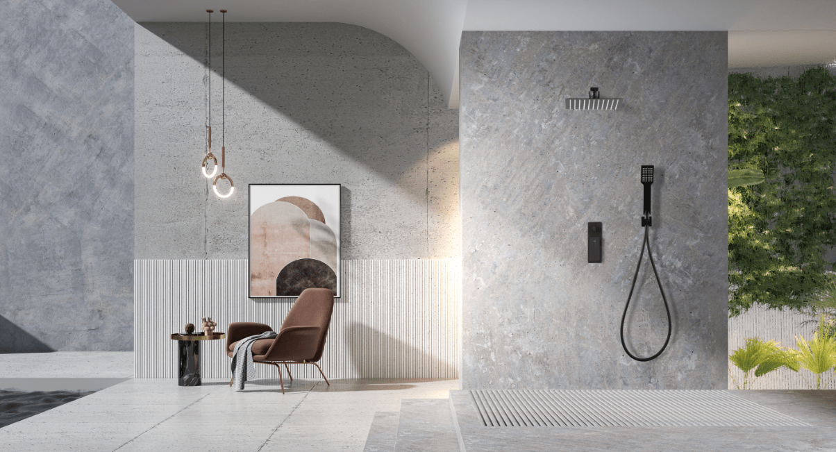 Imex - Conjunto ducha monomando empotrado Fiyi negro mate - BricoandPool