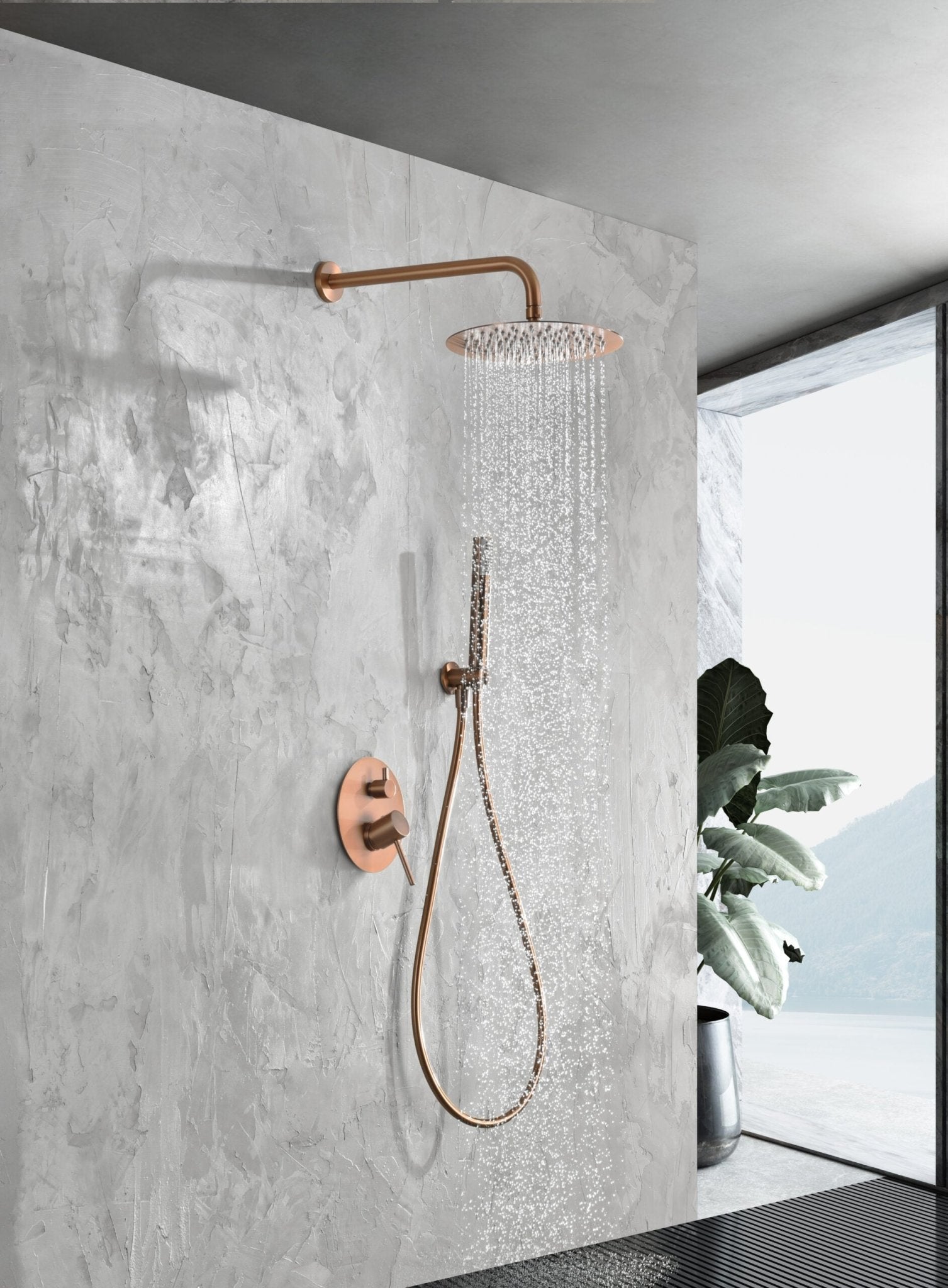 Imex - Conjunto ducha monomando empotrado Monza oro rosa cepillado - BricoandPool
