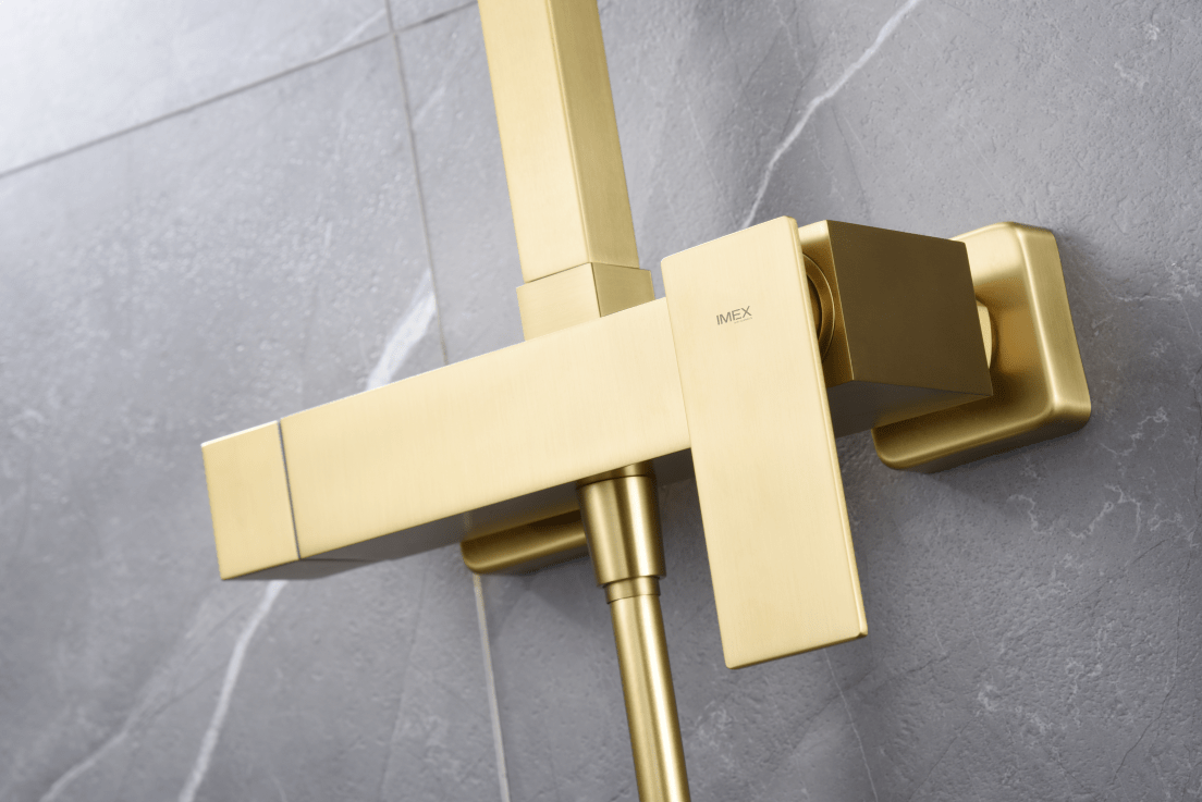Imex - Conjunto ducha monomando Pisa oro cepillado - BricoandPool