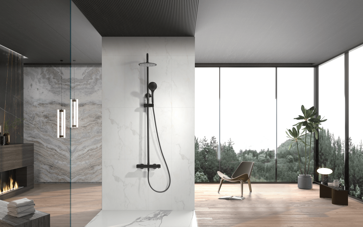 Imex - Conjunto ducha termostático Eco - Kent negro mate - BricoandPool