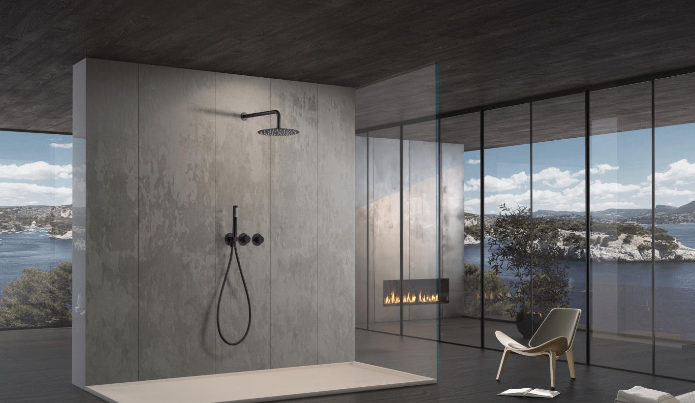 Imex - Conjunto ducha termostático empotrado Assen negro mate - BricoandPool