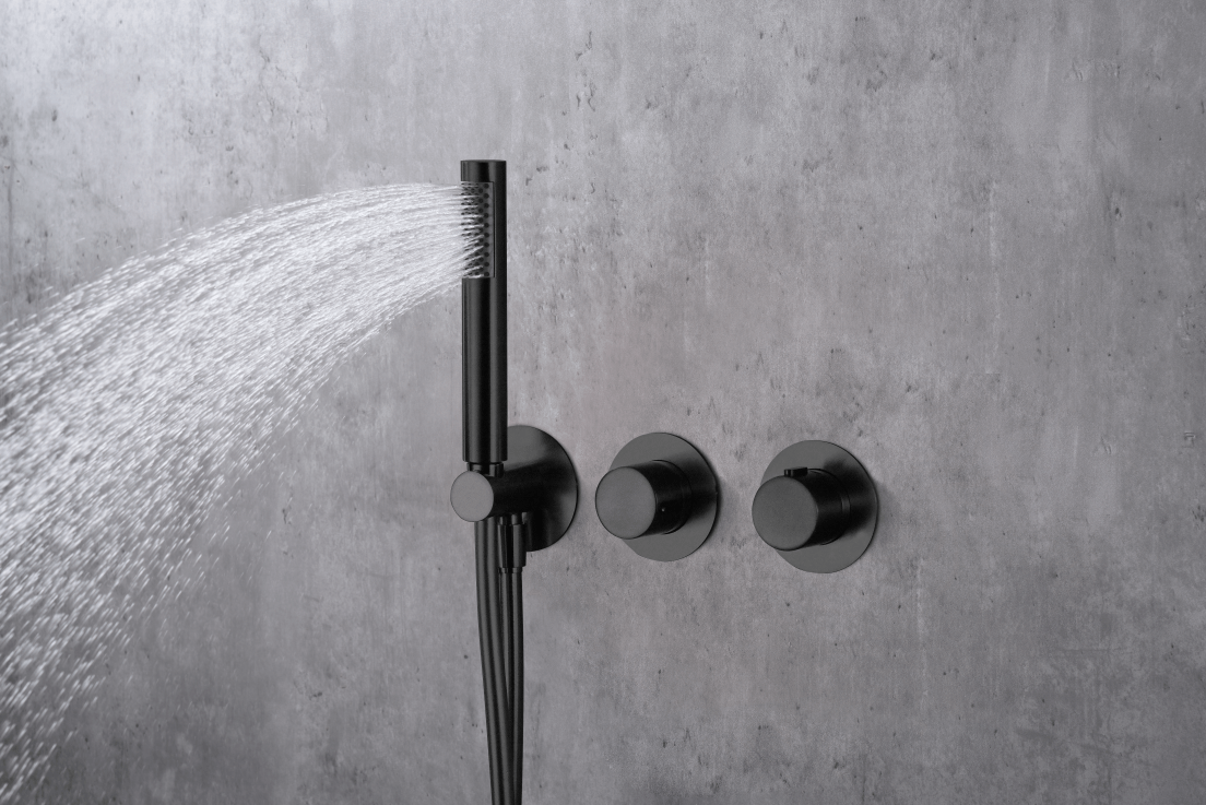 Imex - Conjunto ducha termostático empotrado Assen negro mate - BricoandPool