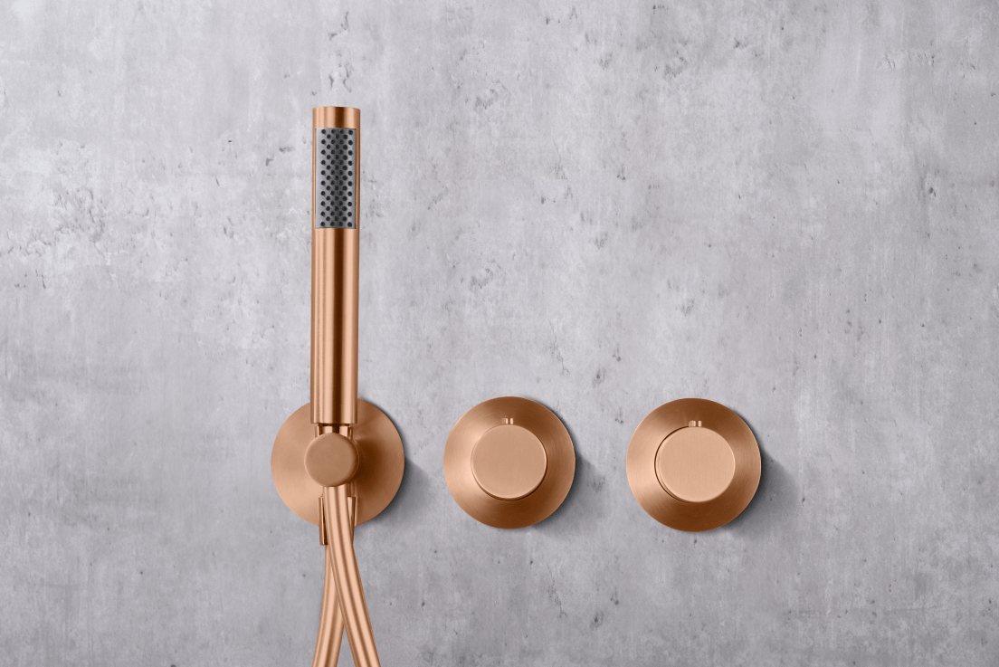 Imex - Conjunto ducha termostático empotrado Assen oro rosa cepillado - BricoandPool