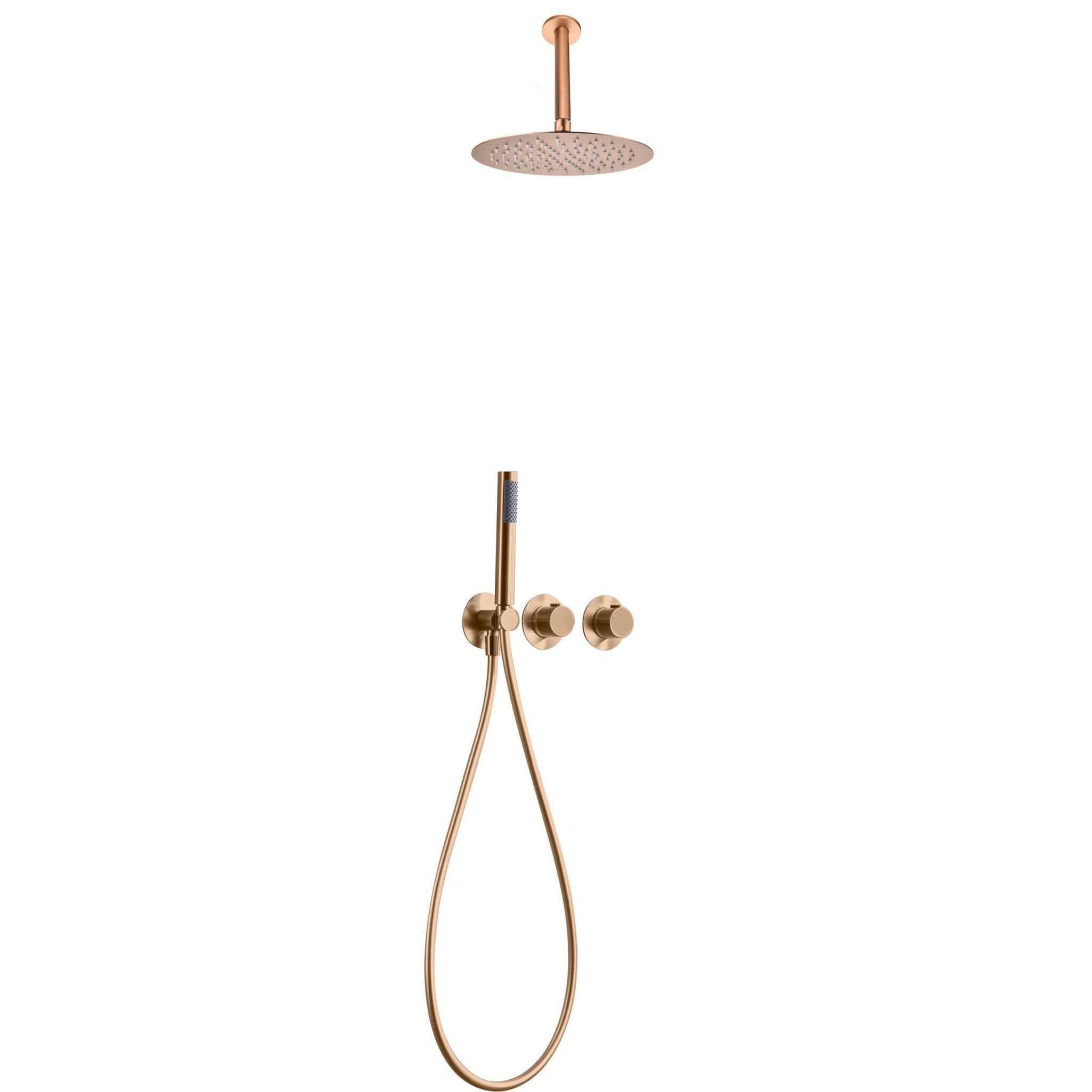 Imex - Conjunto ducha termostático empotrado Breda oro rosa cepillado - BricoandPool