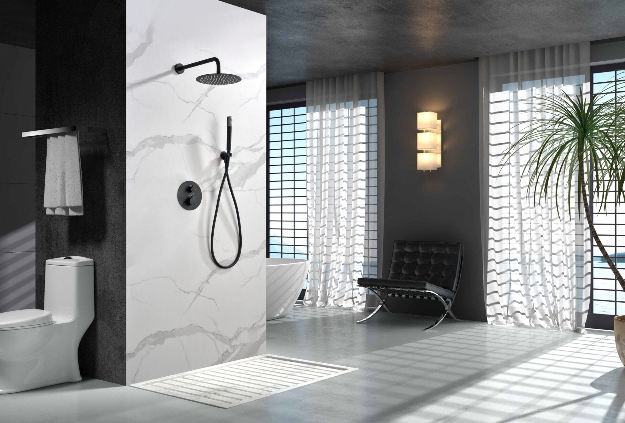 Imex - Conjunto ducha termostatico empotrado Monza negro mate - BricoandPool