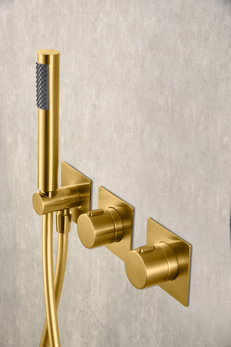 Imex - Conjunto ducha termostatico empotrado Nepal oro ce - BricoandPool