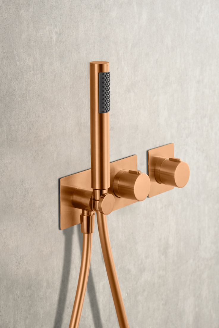 Imex - Conjunto ducha termostático empotrado Nepal oro rosa cepillado - BricoandPool