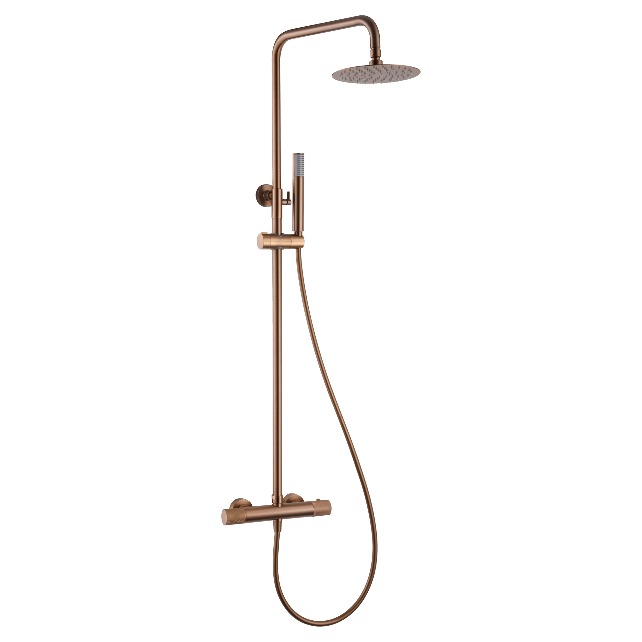 Imex - Conjunto ducha termostático Line oro rosa cepillado - BricoandPool