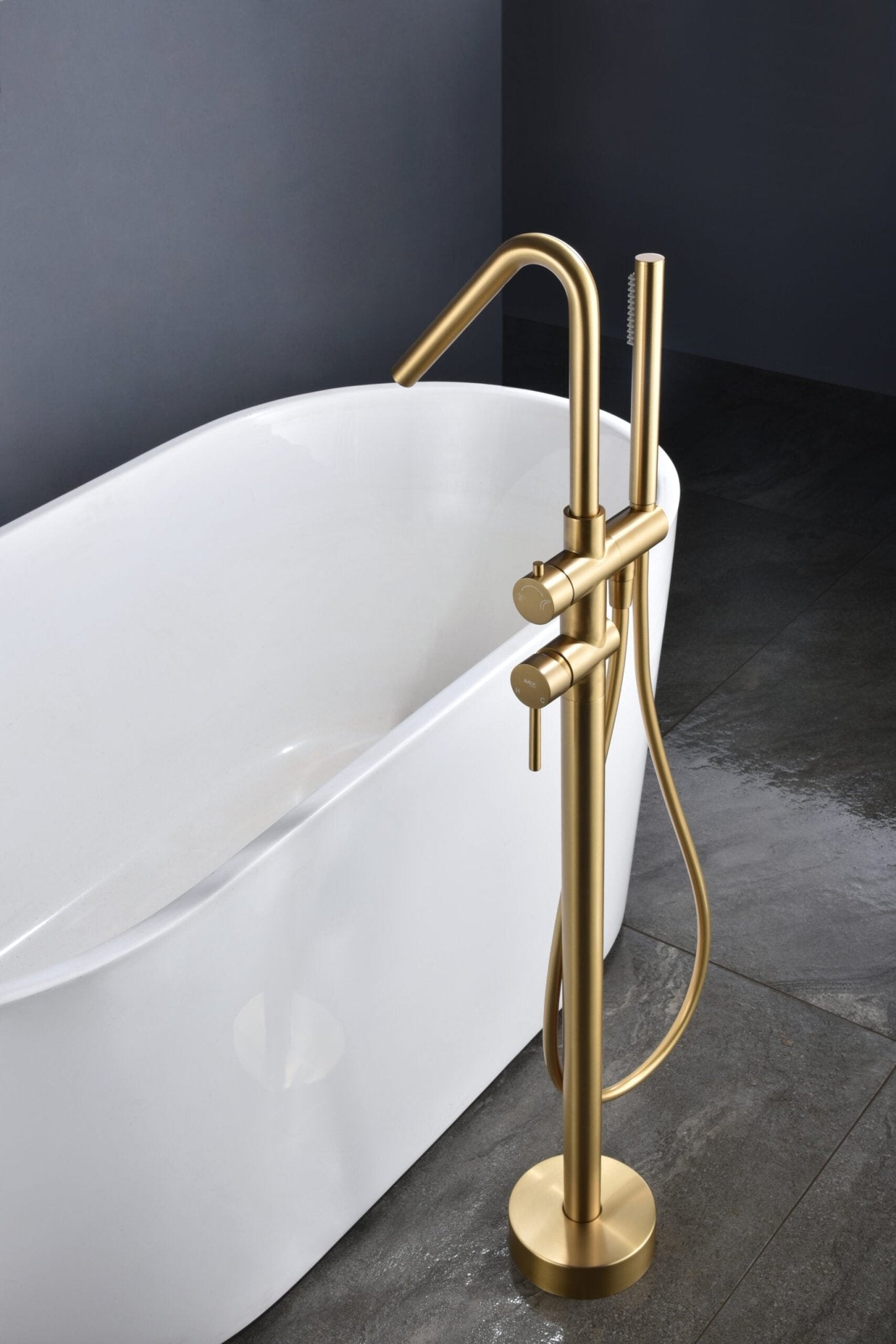 Imex - Grifería monomando exenta de bañera Córcega oro cepillado - BricoandPool