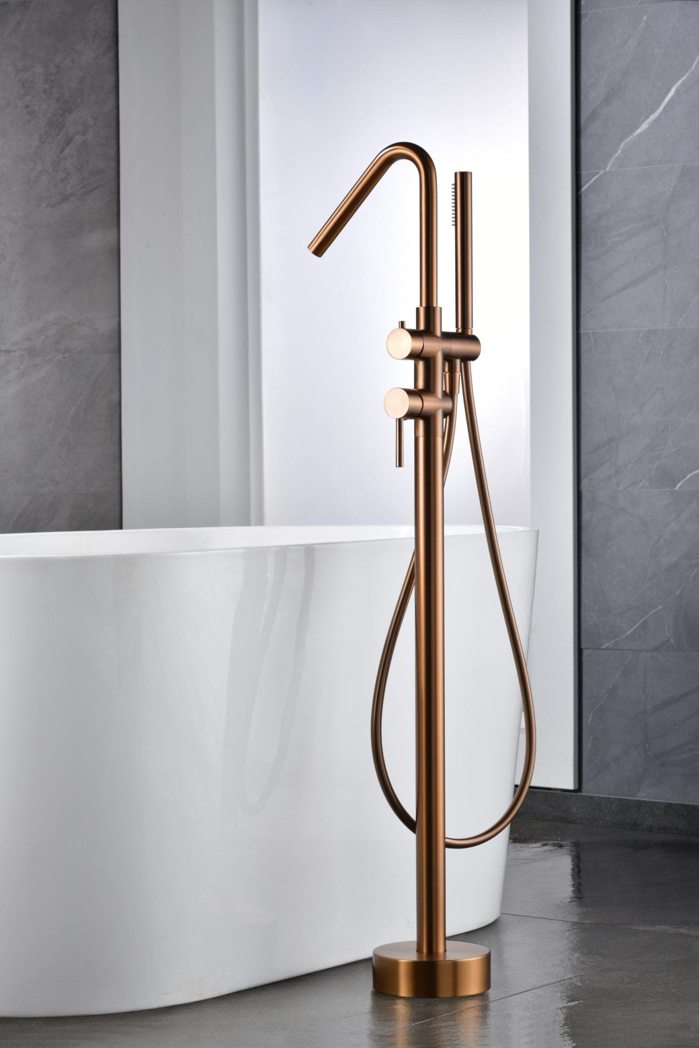 Imex - Grifería monomando exenta de bañera Córcega oro rosa cepillado - BricoandPool