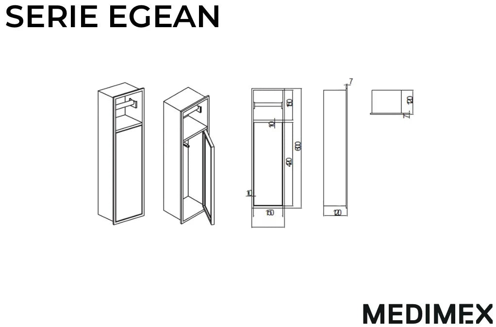 Imex - Hornacina Egean con puerta y portarrollos níquel cepillado - BricoandPool