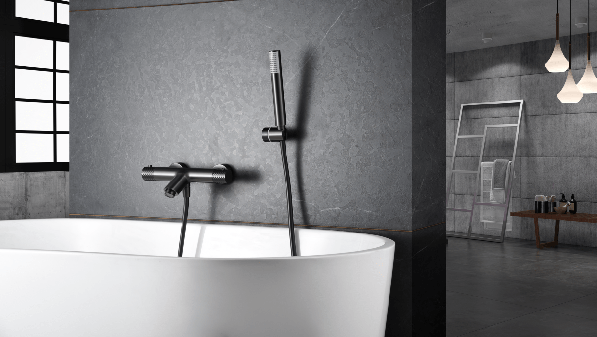 Imex - Kit baño/ducha termostático Génova black gun metal - BricoandPool