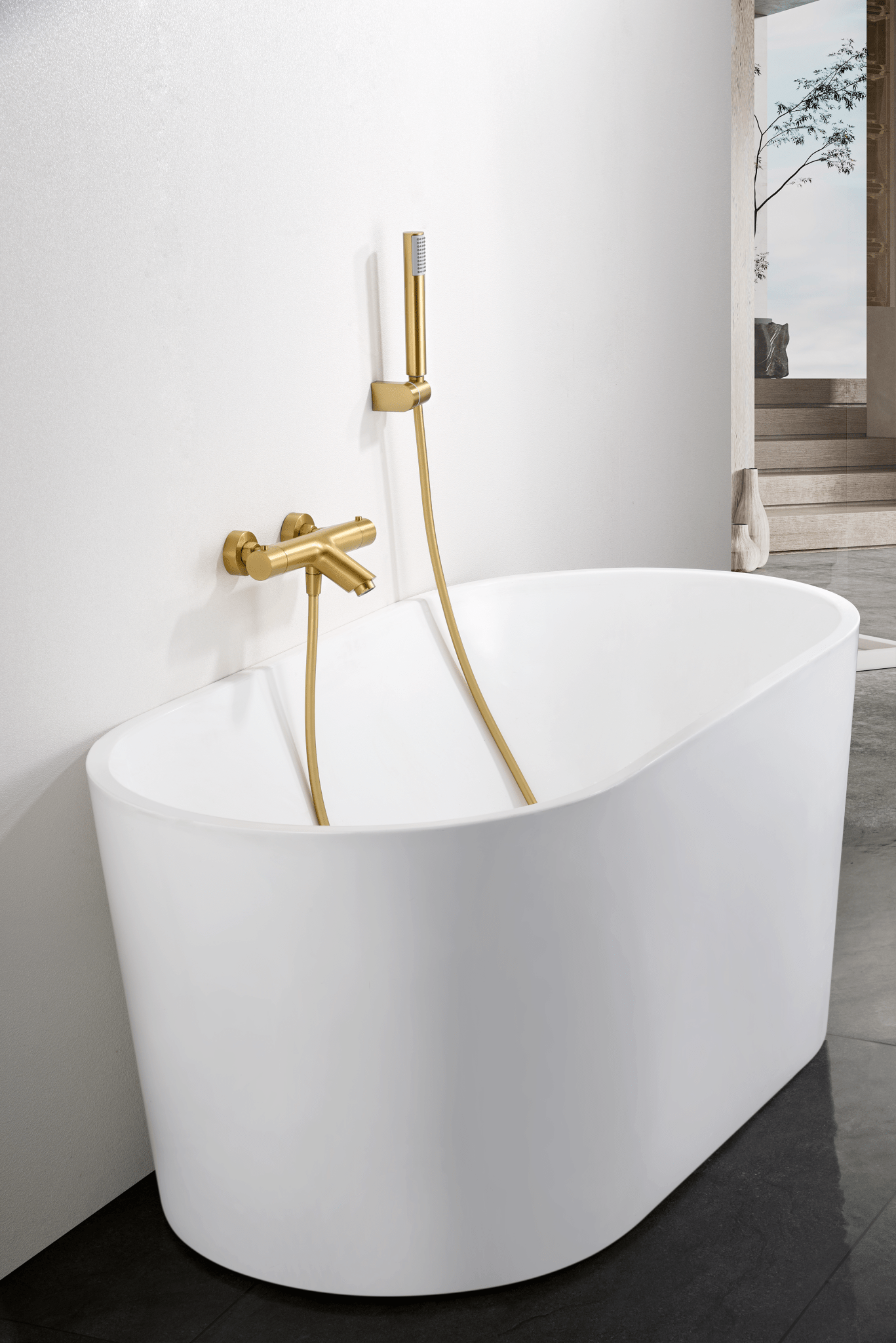 Imex - Kit baño/ducha termostático Monza oro cepillado - BricoandPool