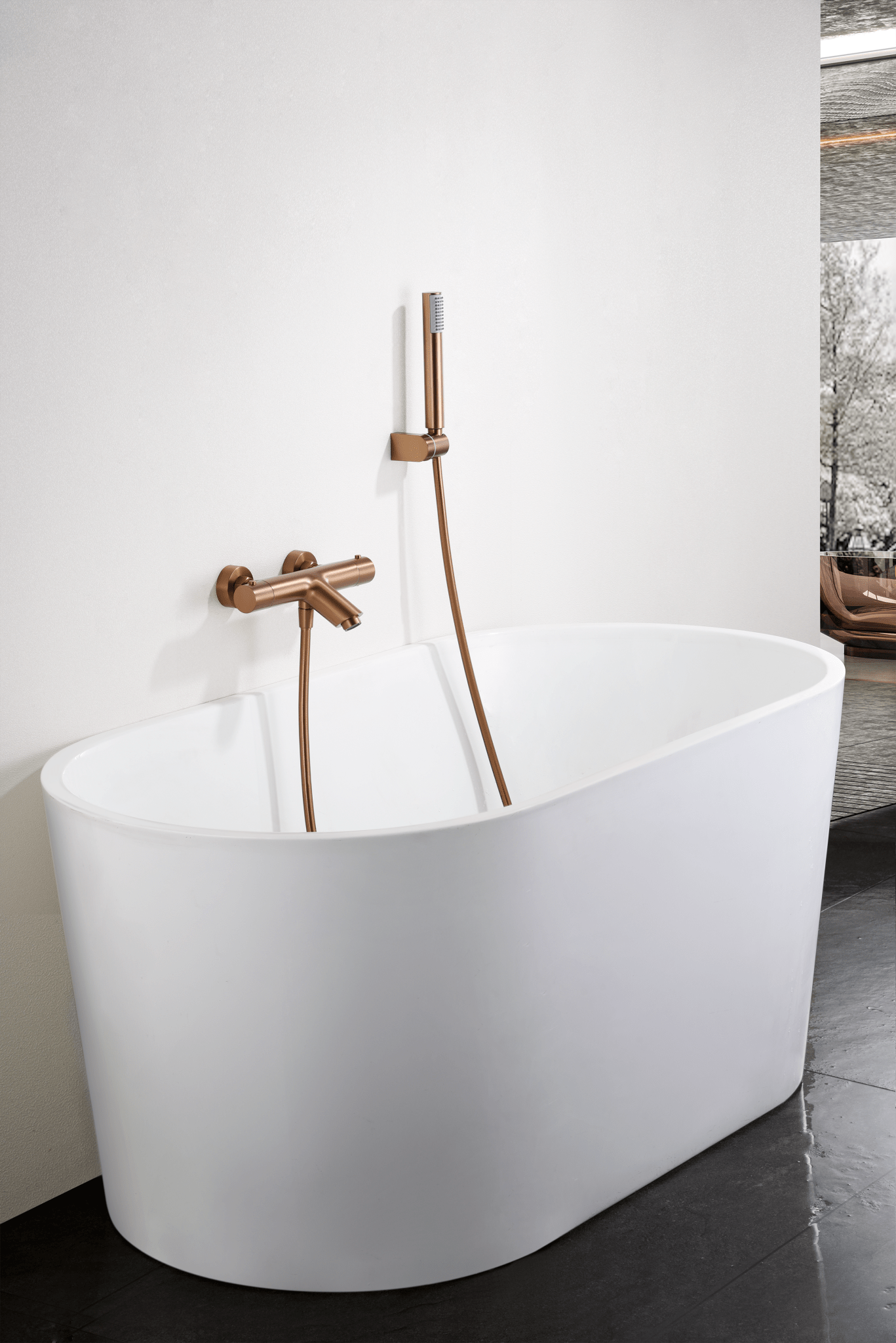 Imex - Kit baño/ducha termostático Monza oro rosa cepillado - BricoandPool