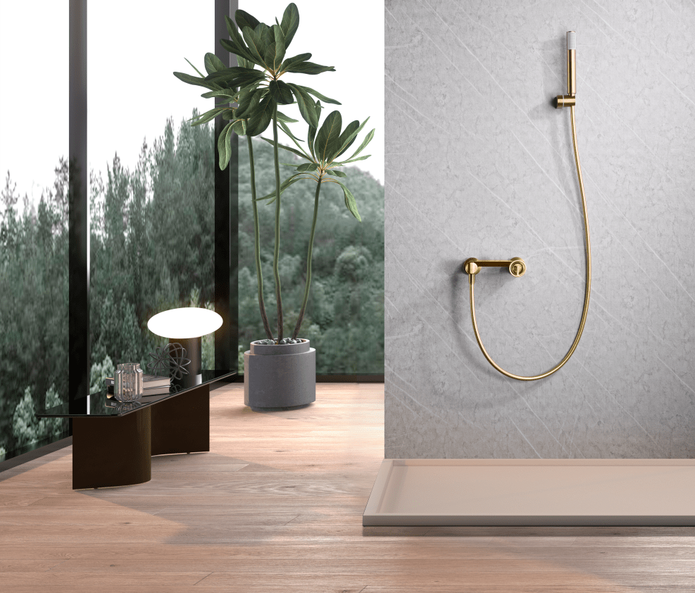 Imex - Kit ducha monomando Olimpo oro cepillado - BricoandPool