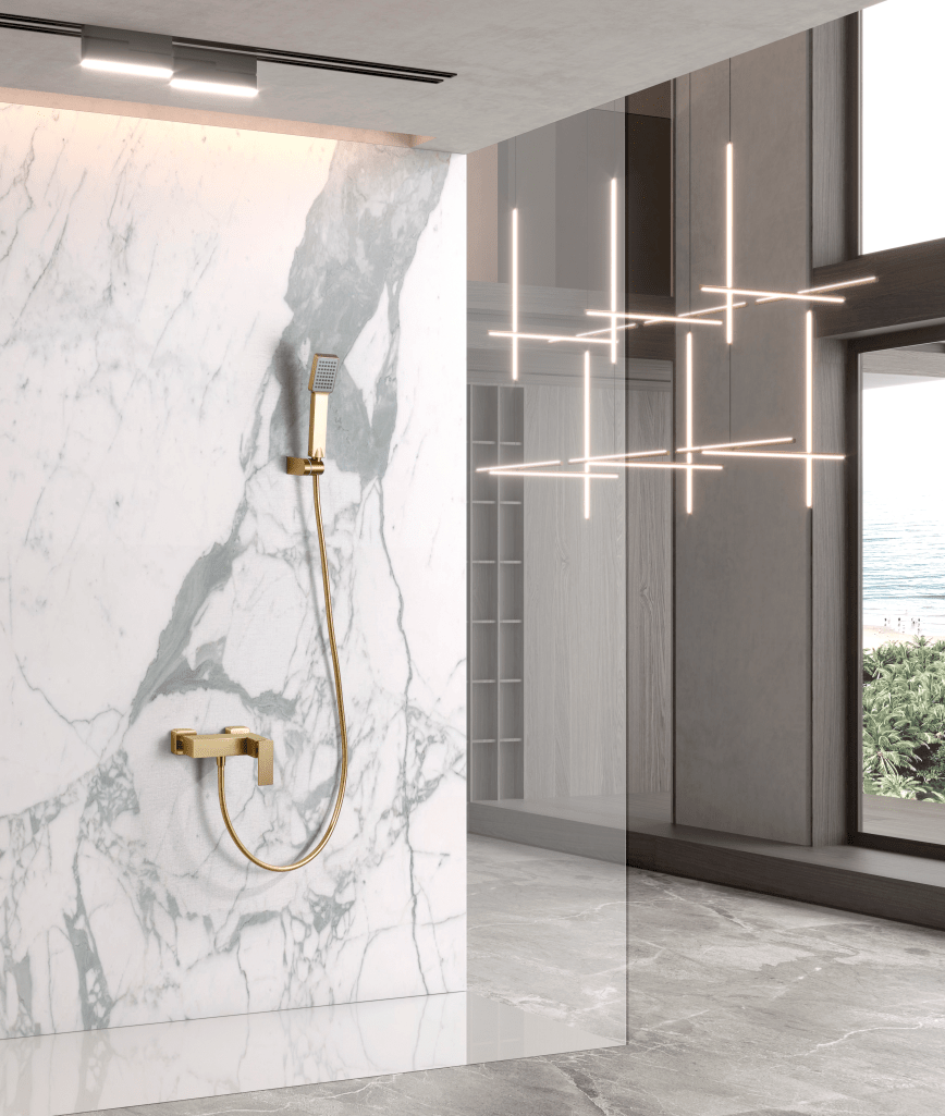 Imex - Kit ducha monomando Pisa oro cepillado - BricoandPool