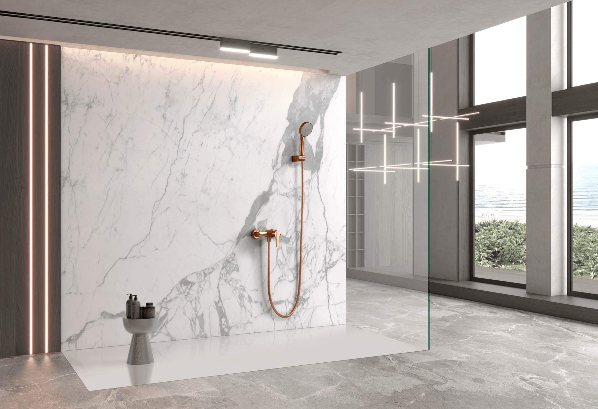 Imex - Kit ducha monomando Roma oro rosa cepillado - BricoandPool