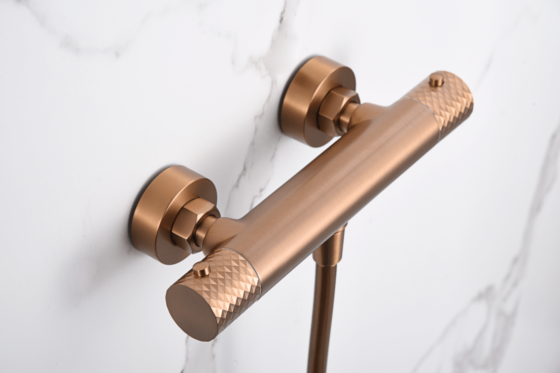 Imex - Kit ducha termostático Génova oro rosa cepillado - BricoandPool