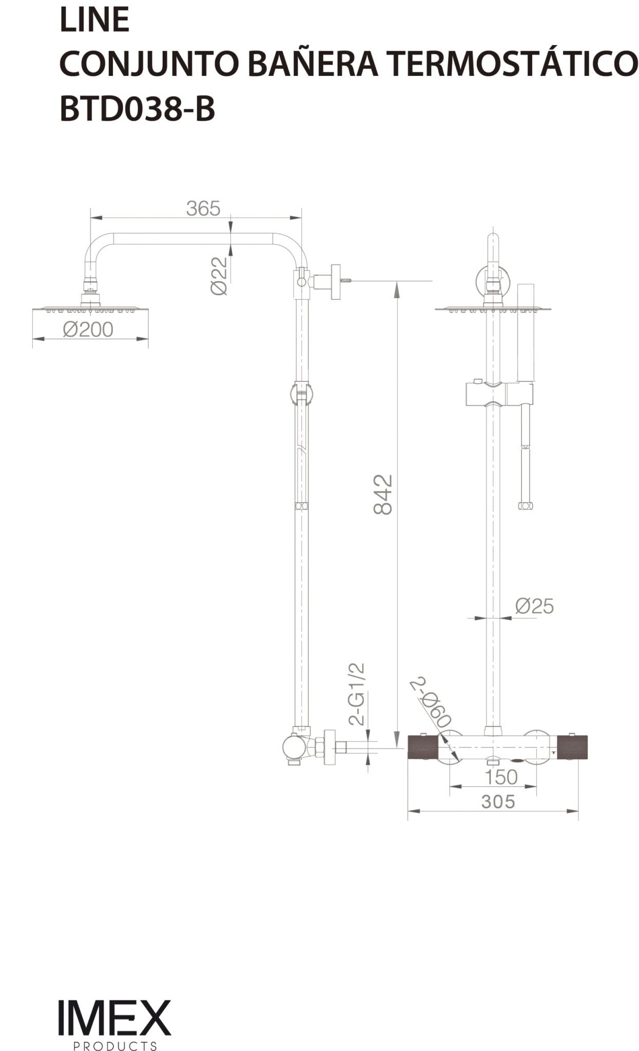 Imex – Line columna de bañera termostático - BricoandPool
