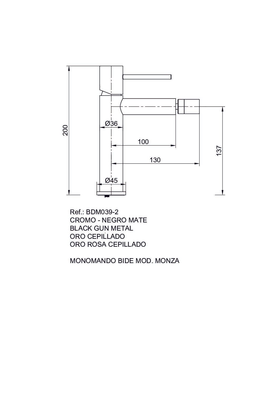 Imex - Monomando bidé Monza black gun metal - BricoandPool