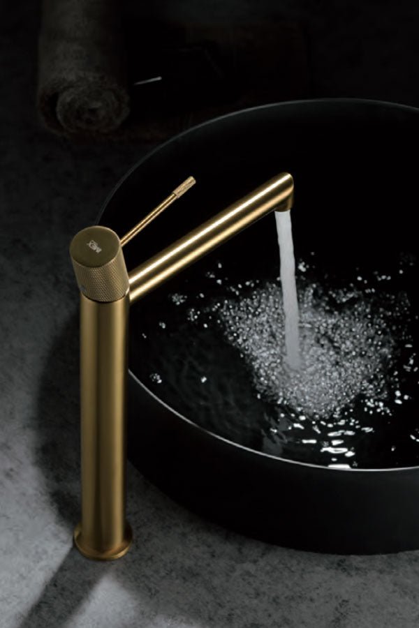 Imex - Monomando lavabo alto Line oro cepillado - BricoandPool