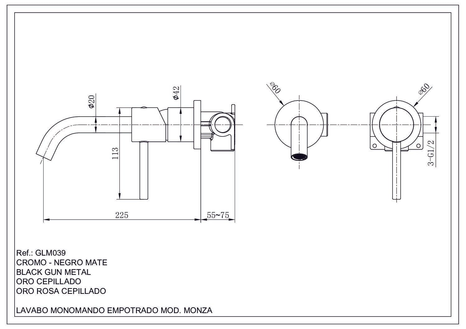Imex - Monomando lavabo empotrado Monza negro mate - BricoandPool
