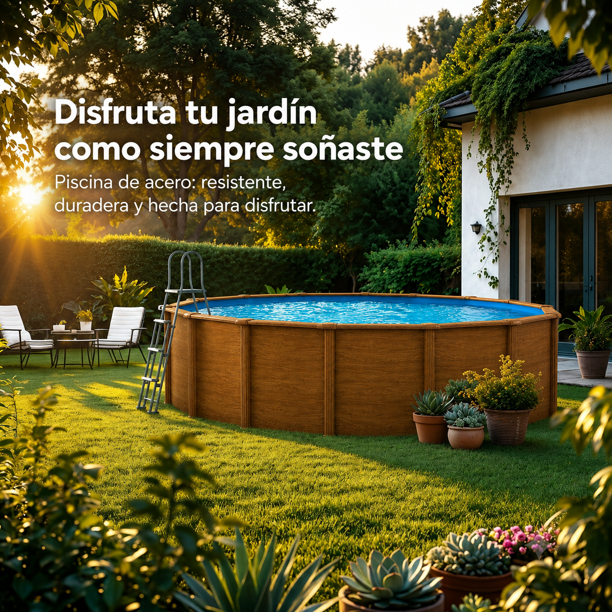 Piscina Elevada Gre Wet Circular Imitación Madera