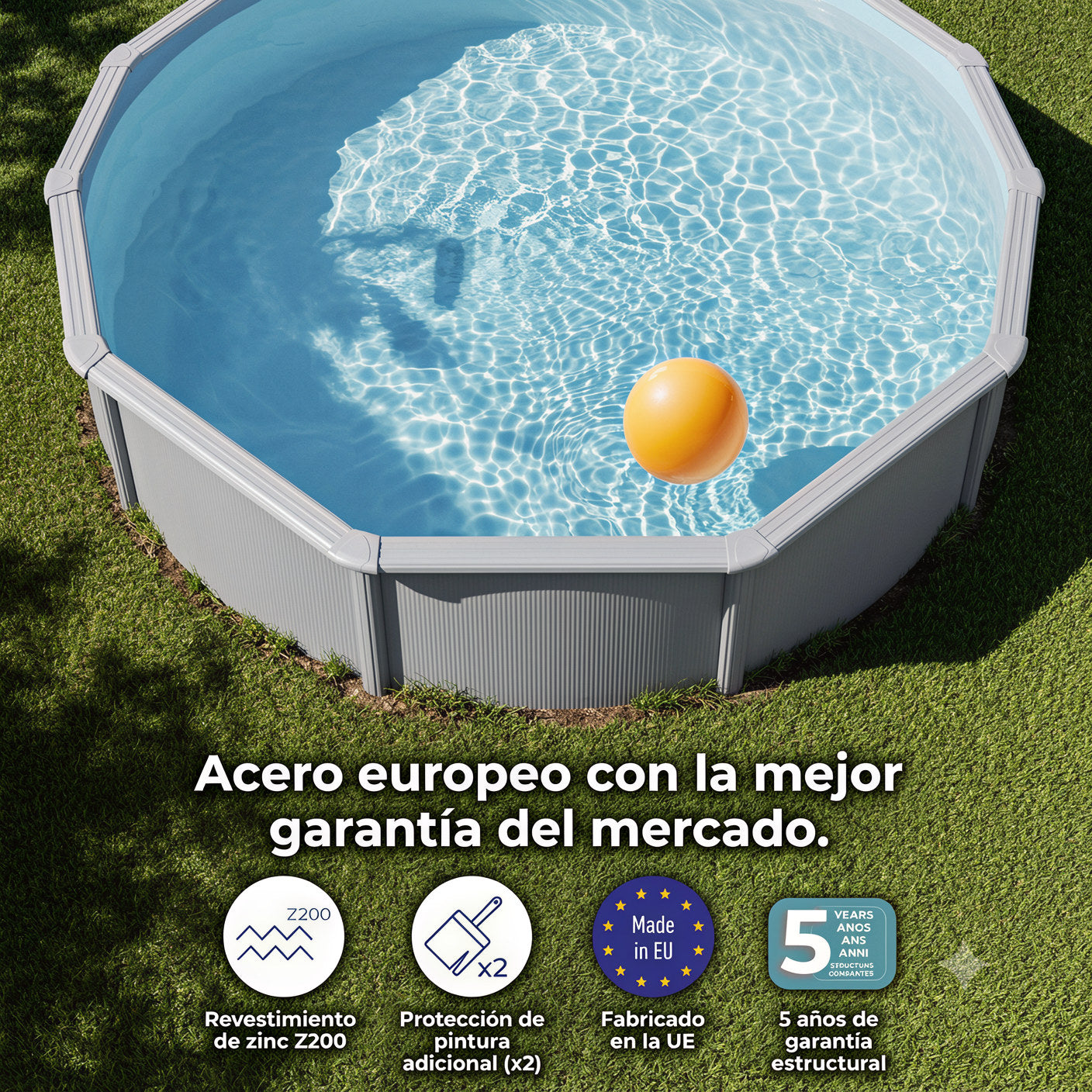 Piscina elevada Gre Wet circular chapa blanca depuradora