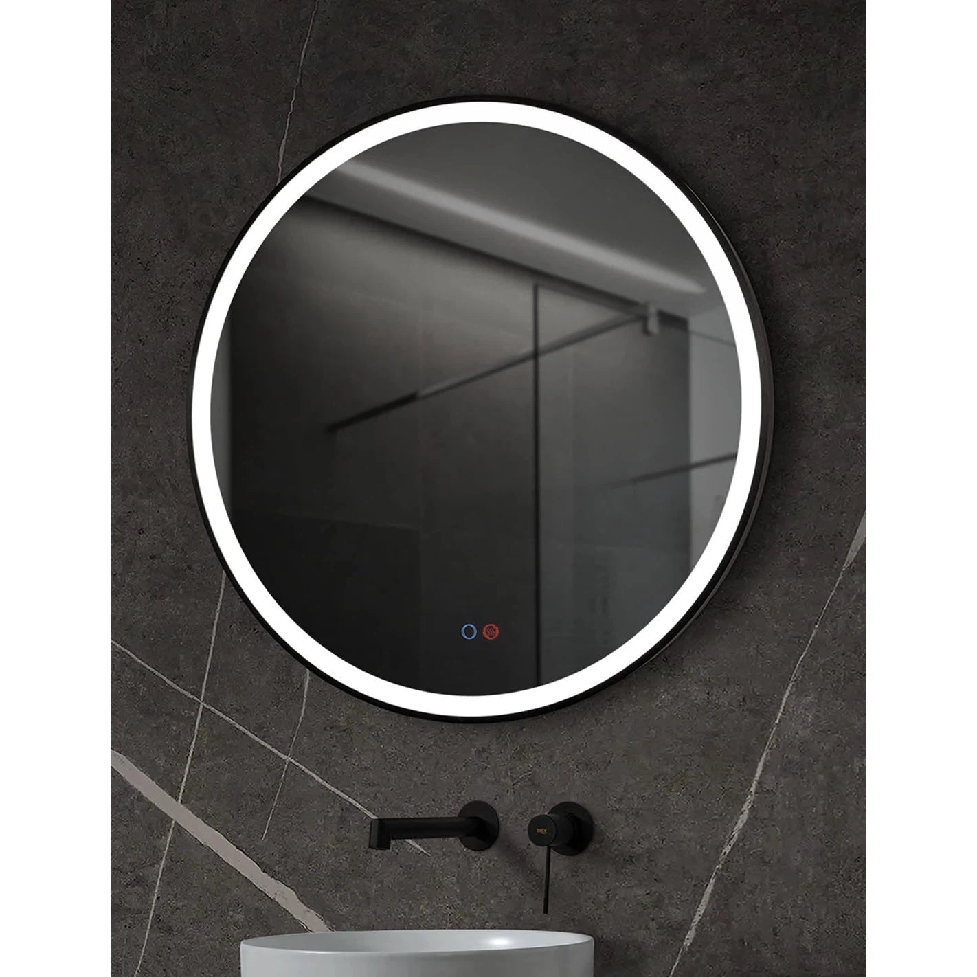Ledimex - Espejo redondo baño Paris marco negro de LED - BricoandPool