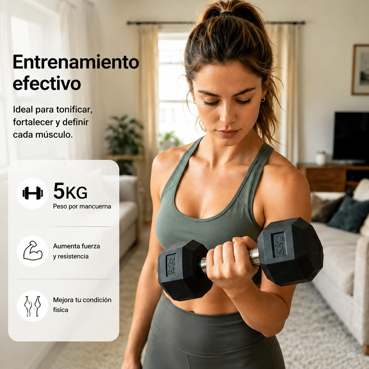 Pack de 2 Mancuernas Hexagonales 5 Kg Agarre Antideslizante