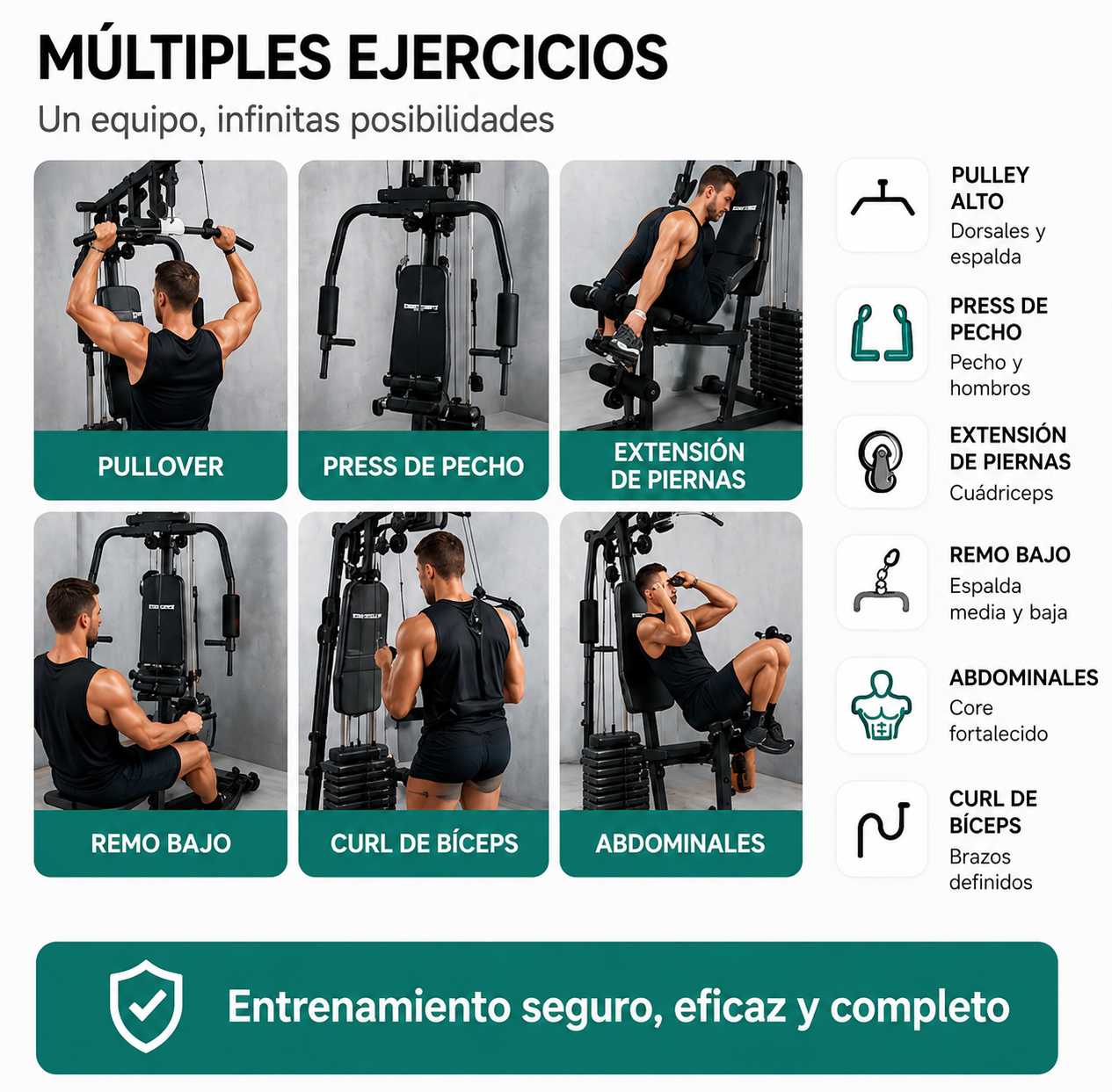 Multiestação de Musculação com Polias e Banco Ergonómico