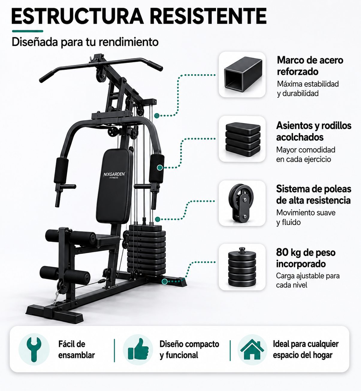 Multiestação de Musculação com Polias e Banco Ergonómico