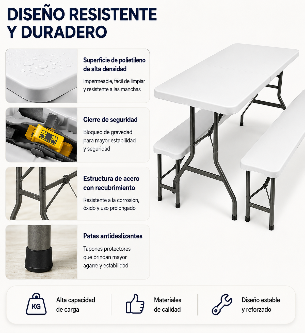 Conjunto mesa dobrável com 2 bancos jardim 180x74x72 cm