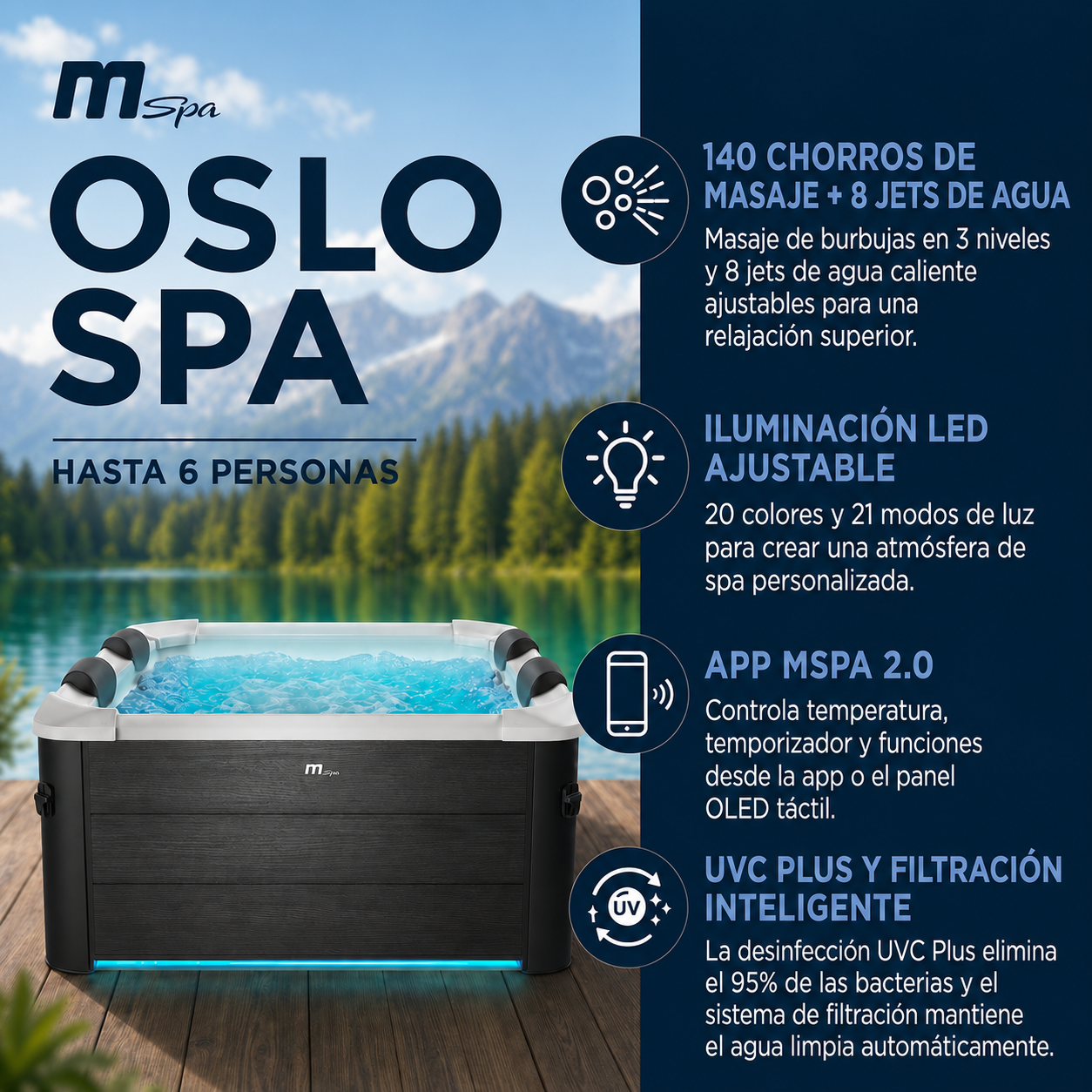 Mspa - Whirlpool quadratisch Oslo Plus 4-6 Personen