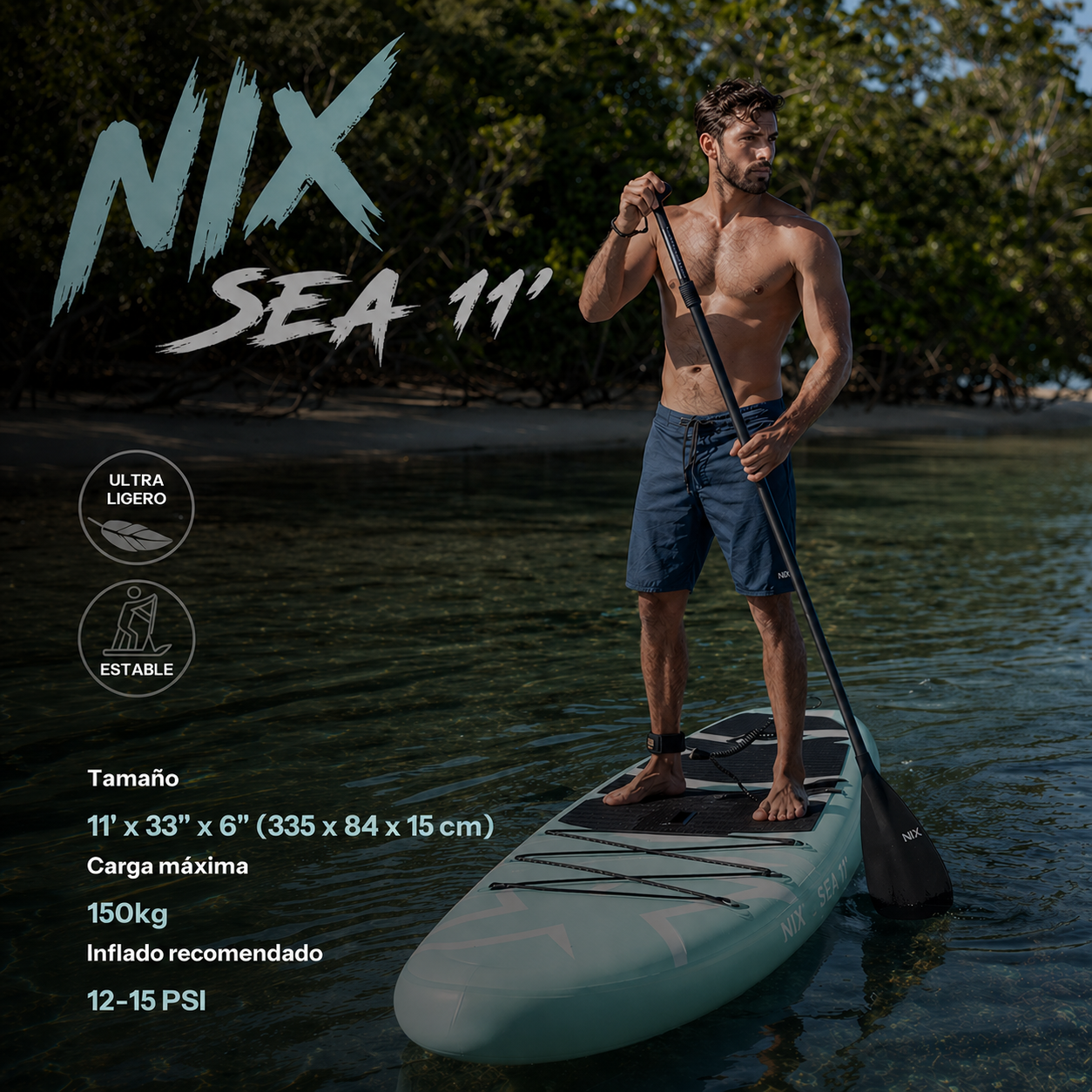 Aufblasbares Stand-Up-Paddle-Board 11" 335 cm türkis