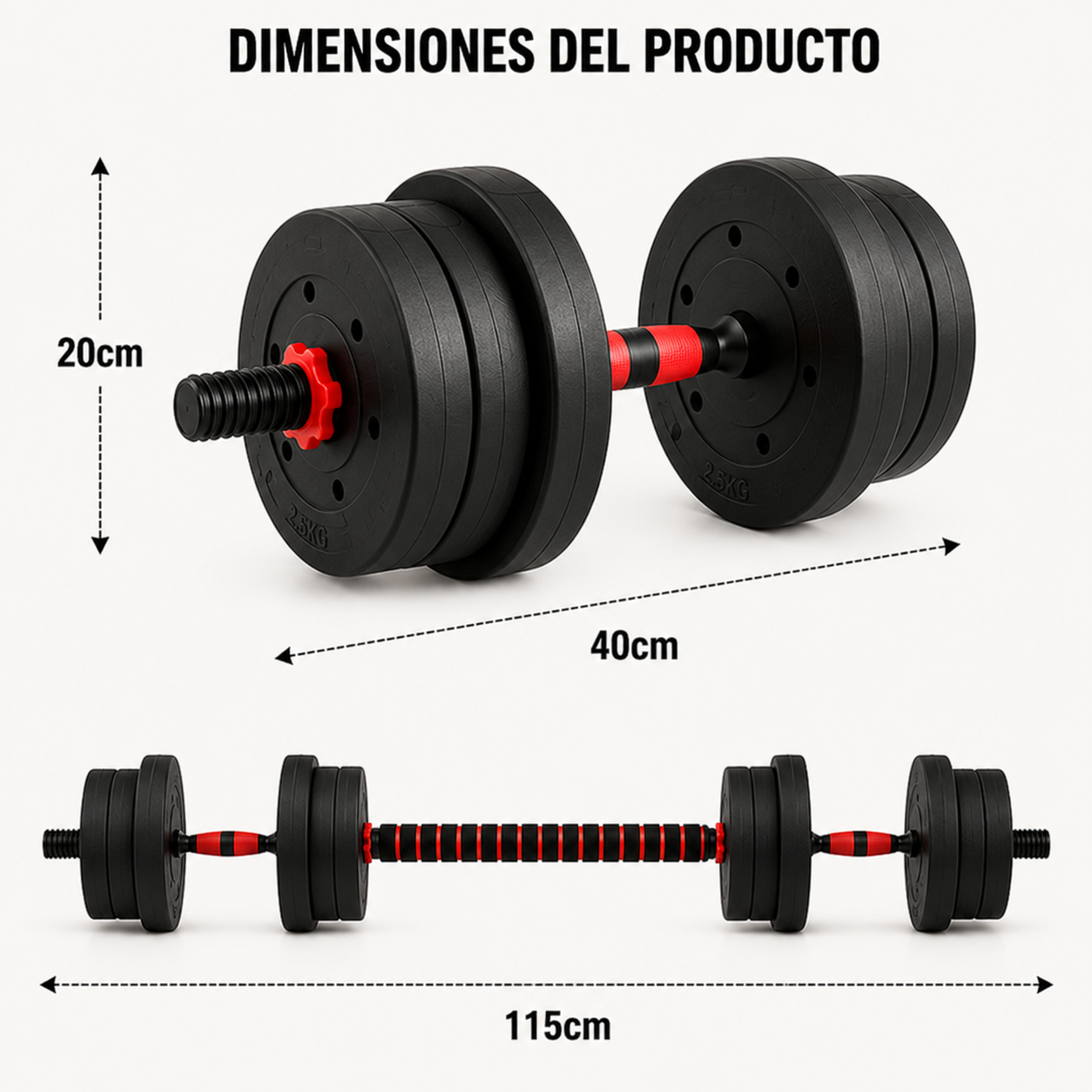 Halteres Ajustáveis com Barra Extensível 20 Kg Kit Multifunções