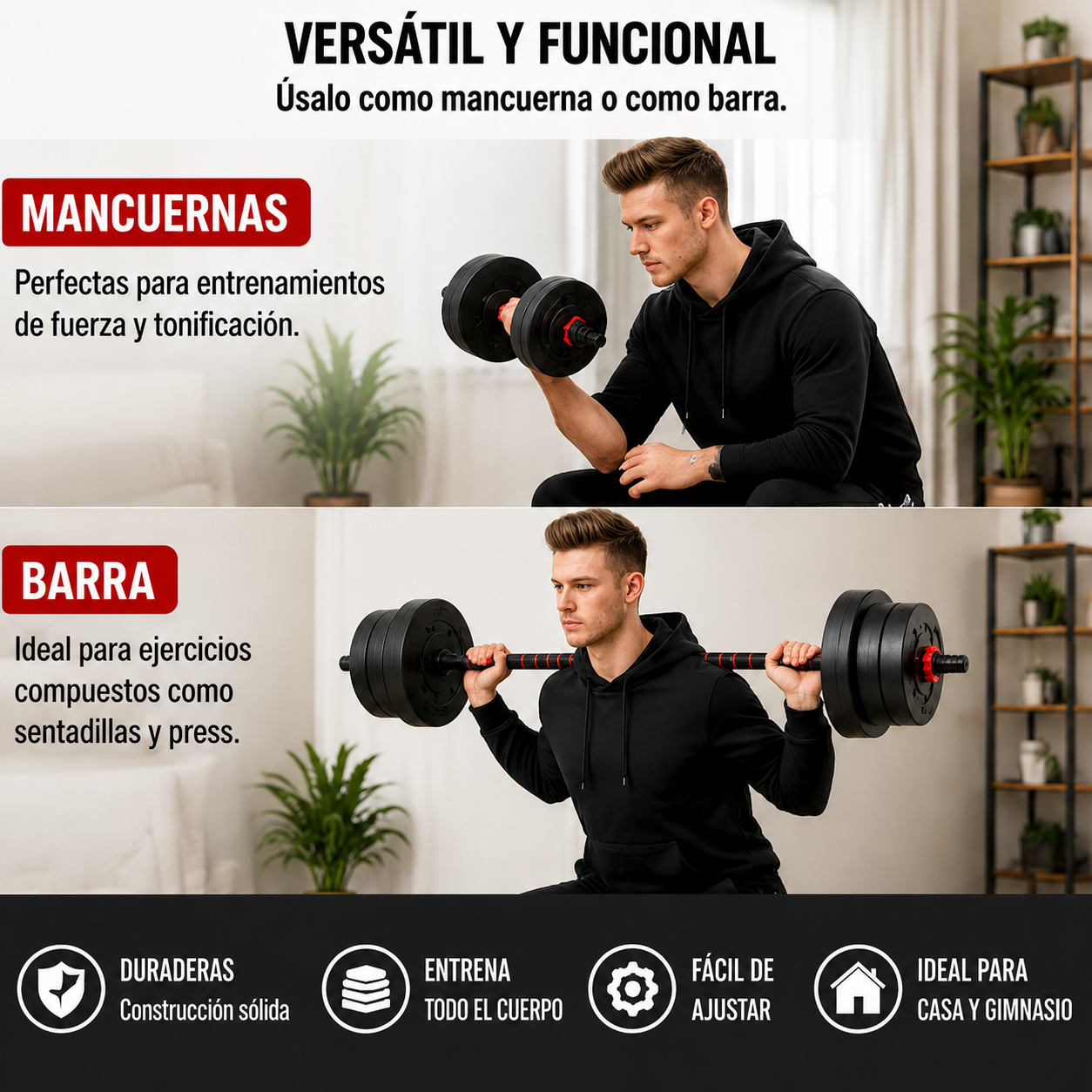 Manubri Regolabili con Barra Multifunzionale 30 Kg
