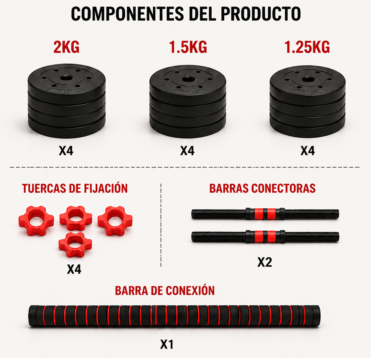 Halteres Ajustáveis com Barra Extensível 20 Kg Kit Multifunções