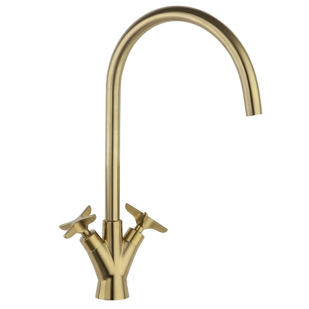 Ramon Soler - Adagio, bimando de cocina con caño giratorio 220mm, oro cepillado - BricoandPool